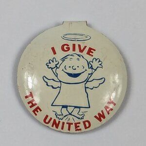 I Give The United Way Vintage Angel Fold Over Pin Badge